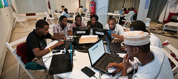 Youths connecting online.